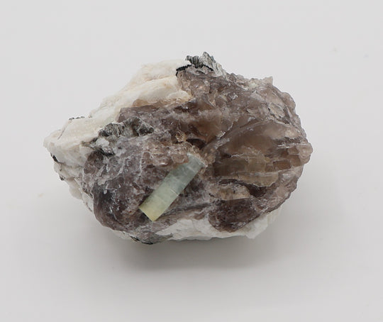 Heliodor Capped Aquamarine with Mica on Smoky Quartz and Feldspar