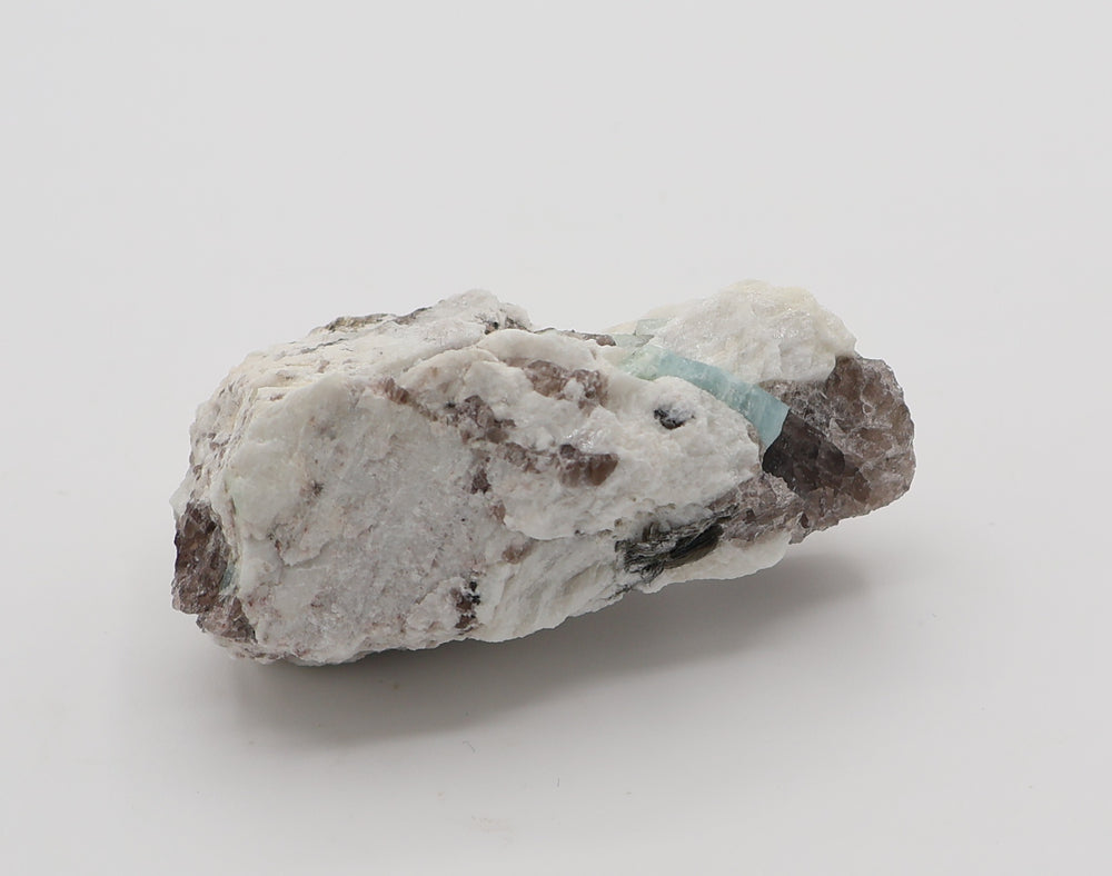 Aquamarine with Mica on Smoky Quartz and Feldspar