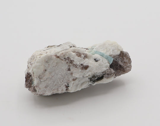 Aquamarine with Mica on Smoky Quartz and Feldspar