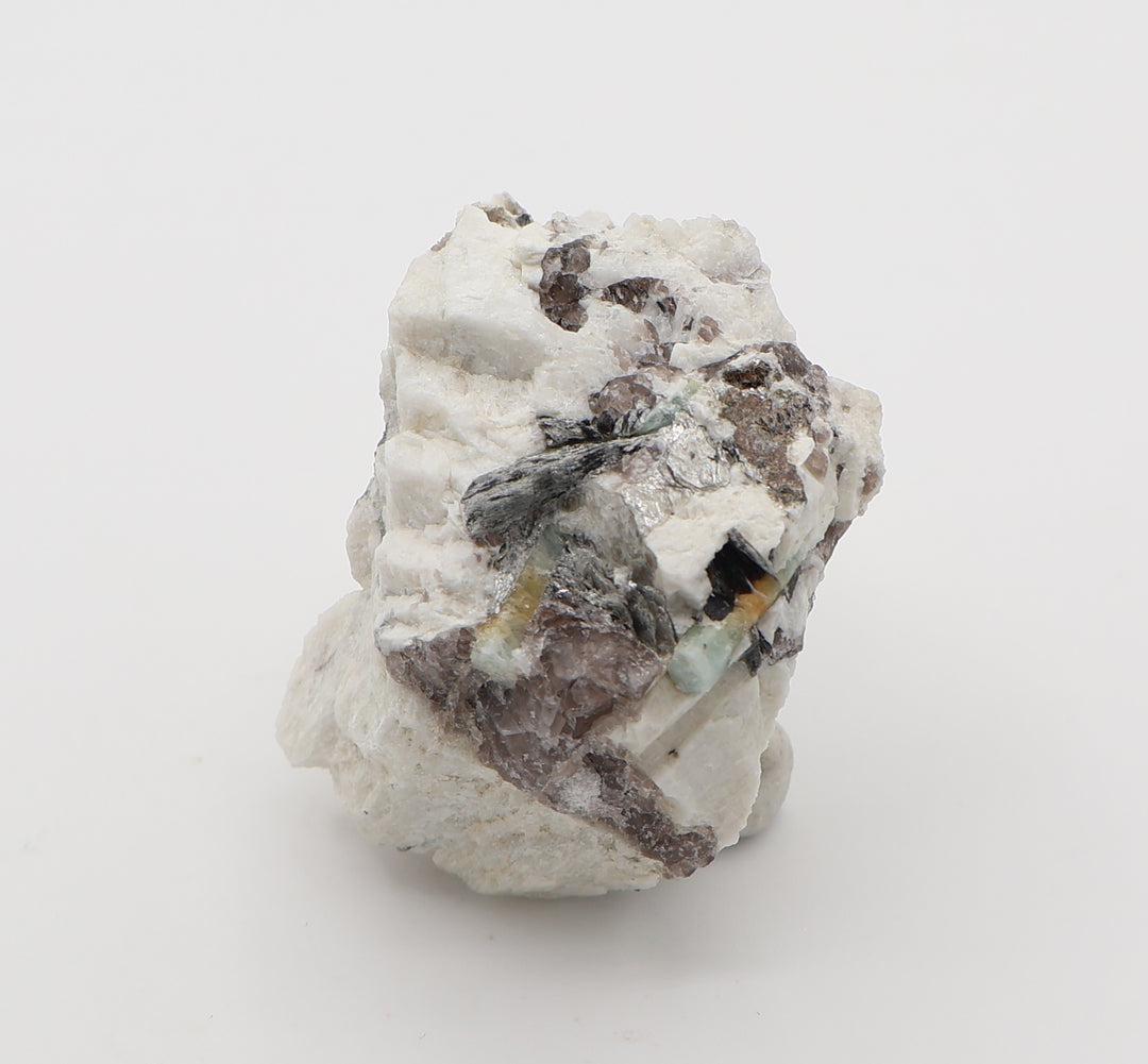 Bi-Colour Beryl with Hematite, Mica, on Smoky Quartz and Feldspar