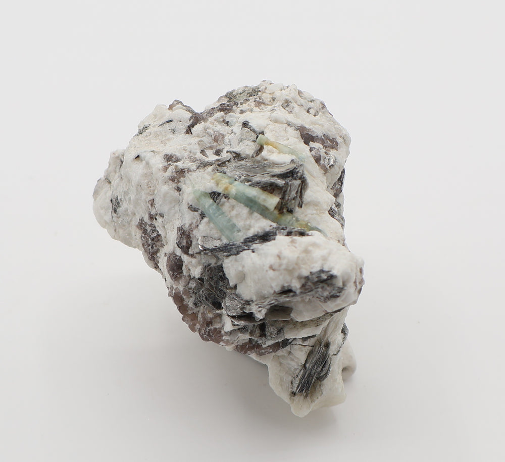 Bi-Colour Beryl Cluster with Mica on Smoky Quartz and Feldspar
