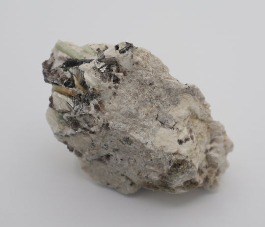 Aquamarine and Bi-Colour Beryl with Hematite, Mica, Smoky Quartz, on Feldspar