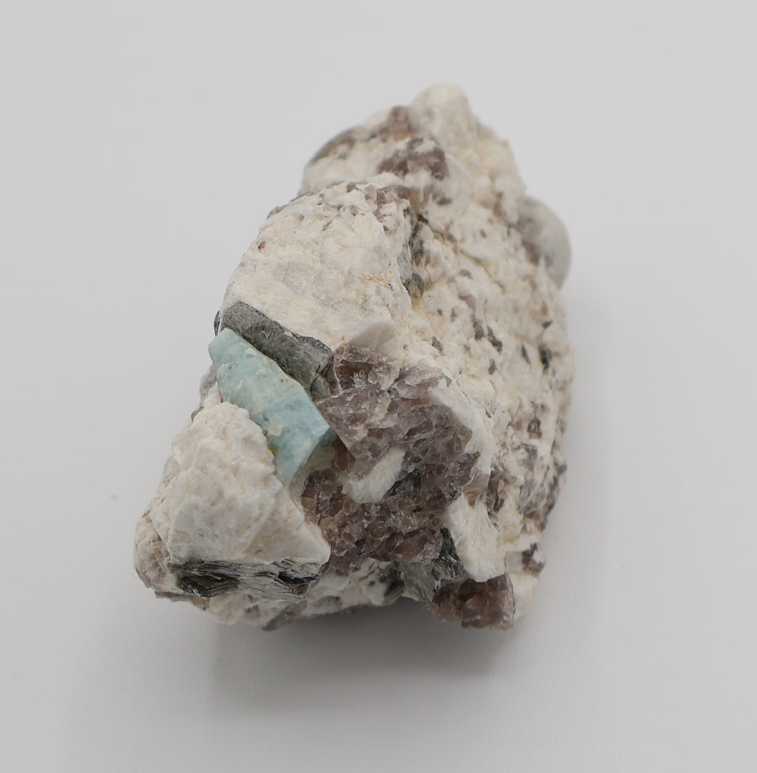 Sceptered Aquamarine with Mica on Smoky Quartz and Feldspar