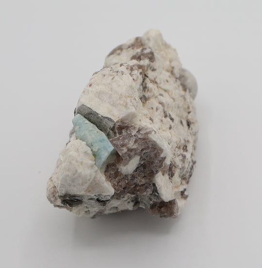 Sceptered Aquamarine with Mica on Smoky Quartz and Feldspar