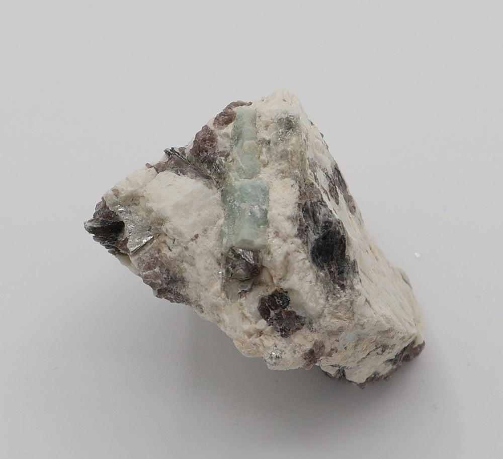 Sceptered Aquamarine with Mica on Smoky Quartz and Feldspar