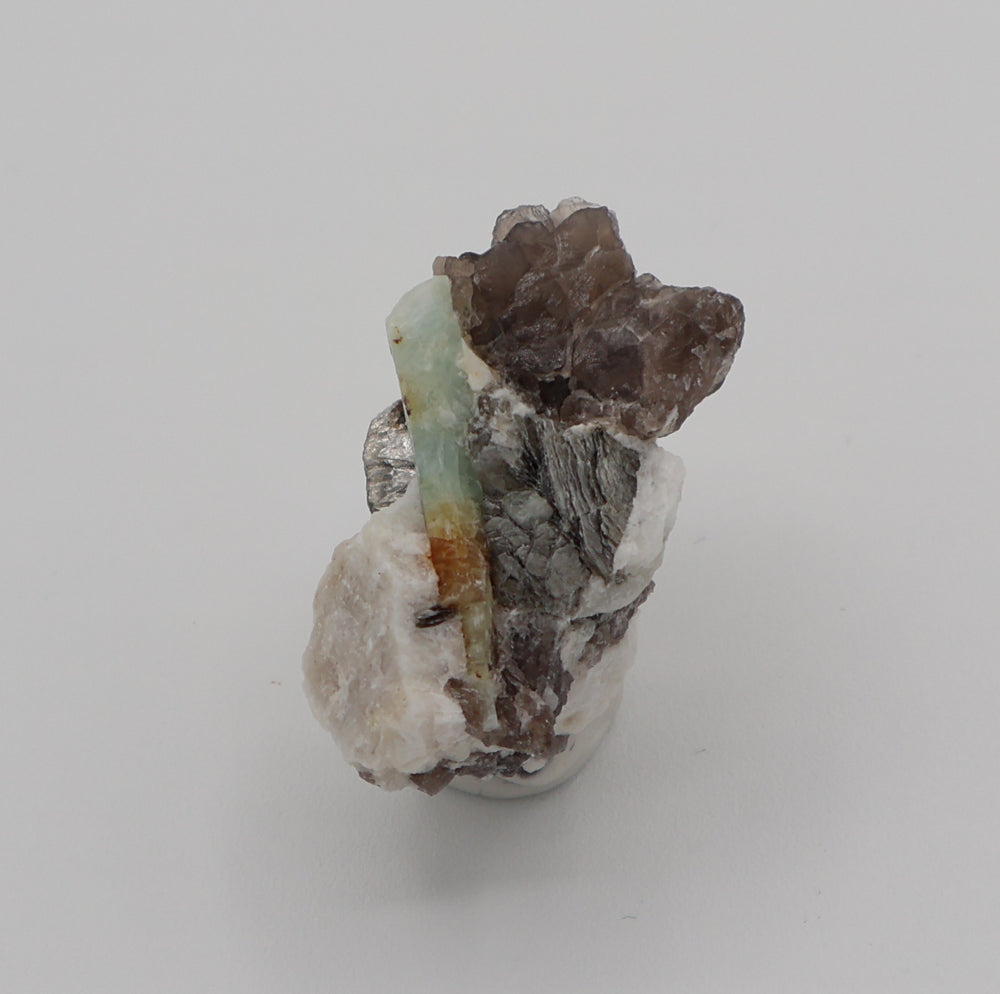 Sceptered Bi-Colour Beryl with Mica on Smoky Quartz and Feldspar