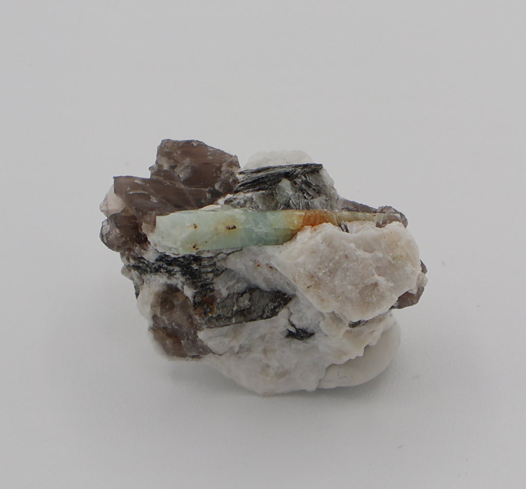 Sceptered Bi-Colour Beryl with Mica on Smoky Quartz and Feldspar