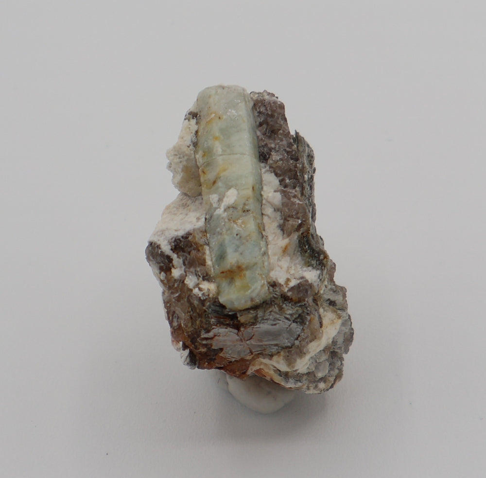 Aquamarine with Mica on Smoky Quartz and Feldspar