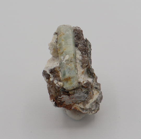 Aquamarine with Mica on Smoky Quartz and Feldspar