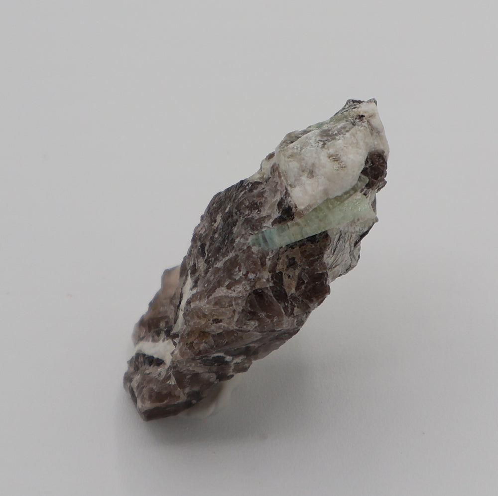 Aquamarine and Heliodor with Mica on Smoky Quartz and Feldspar