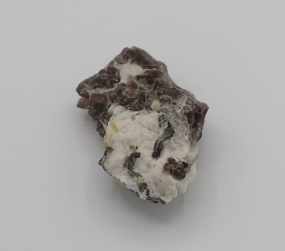 Aquamarine and Heliodor with Mica on Smoky Quartz and Feldspar