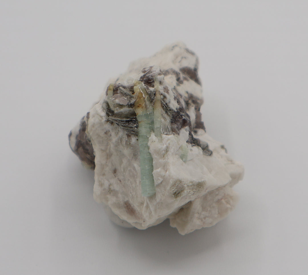 Heliodor Capped Aquamarine Cluster with Mica on Smoky Quartz and Feldspar