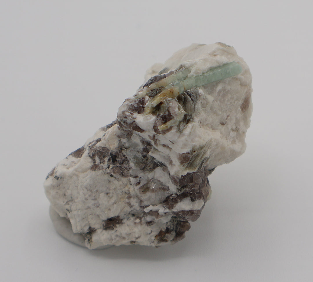 Heliodor Capped Aquamarine Cluster with Mica on Smoky Quartz and Feldspar