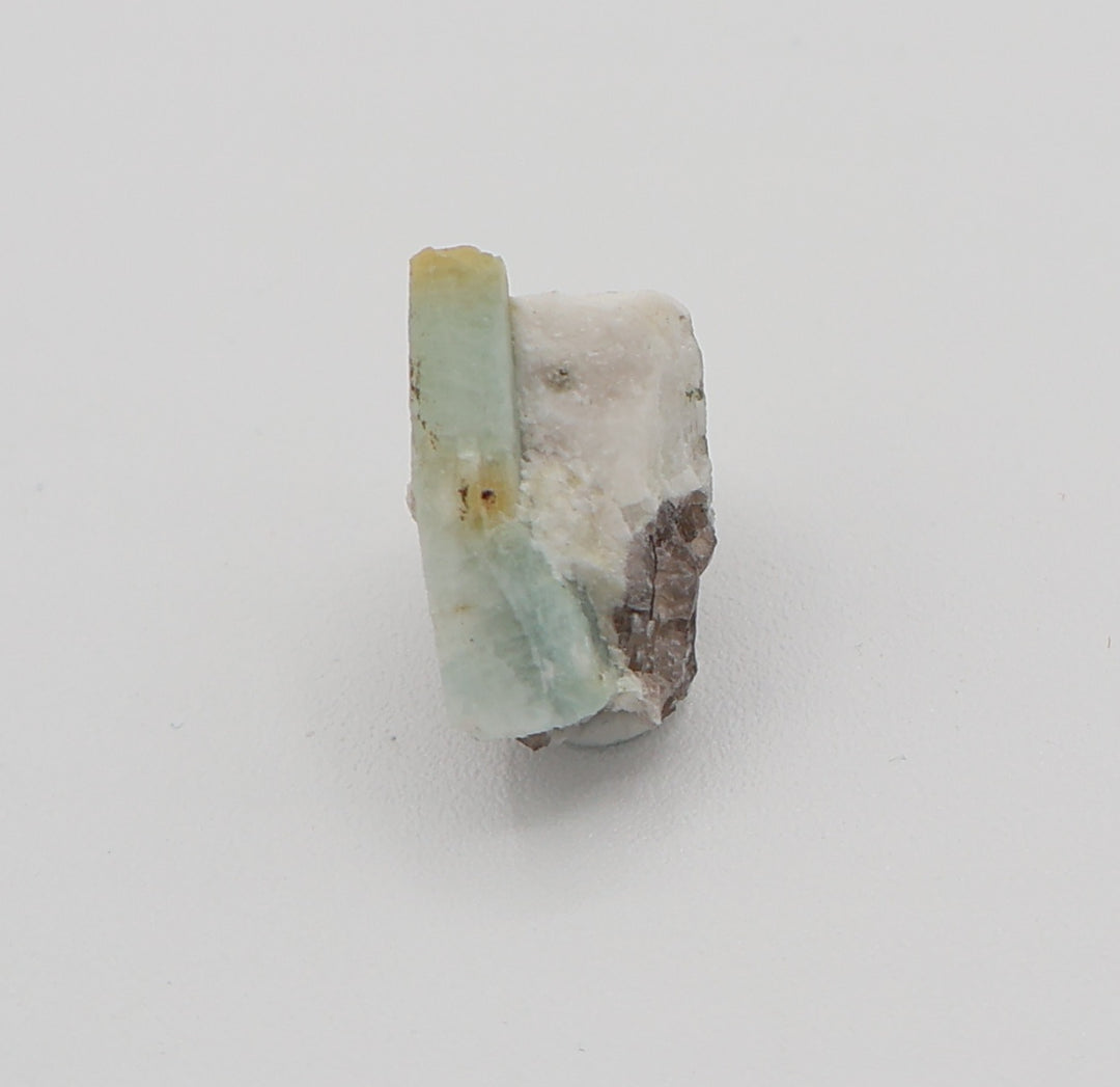 Heliodor Capped Aquamarine with Mica on Smoky Quartz and Feldspar