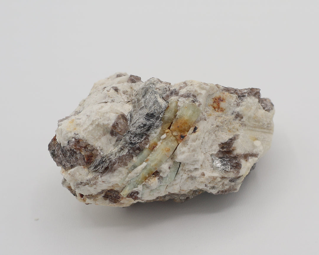 Bi-Colour Beryl with Mica on Smoky Quartz and Feldspar