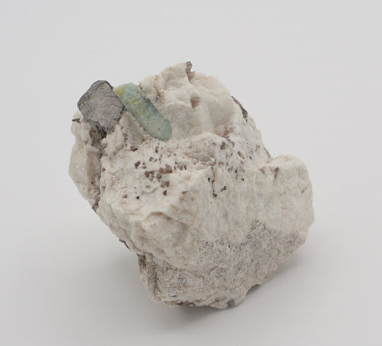 Bi-Colour Beryl with Mica and Smoky Quartz on Feldspar