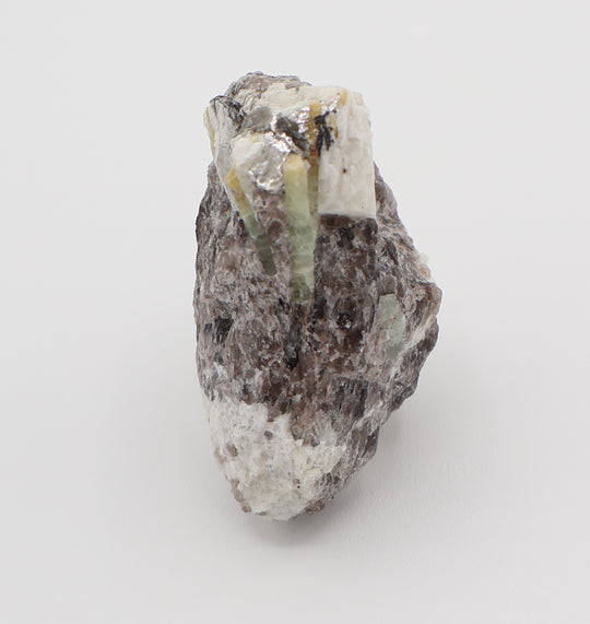 Heliodor Capped Aquamarine Cluster with Mica on Smoky Quartz and Feldspar