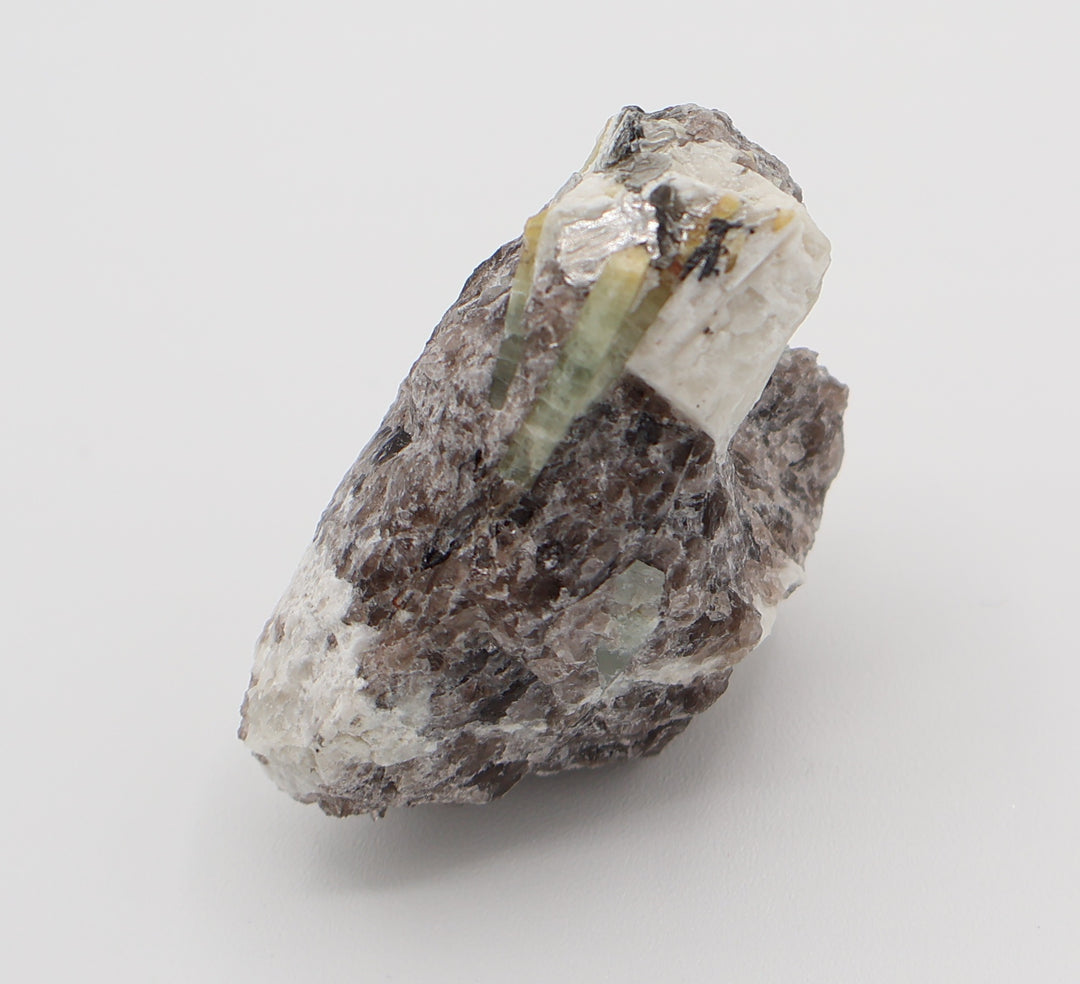 Heliodor Capped Aquamarine Cluster with Mica on Smoky Quartz and Feldspar