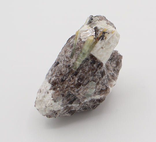 Heliodor Capped Aquamarine Cluster with Mica on Smoky Quartz and Feldspar