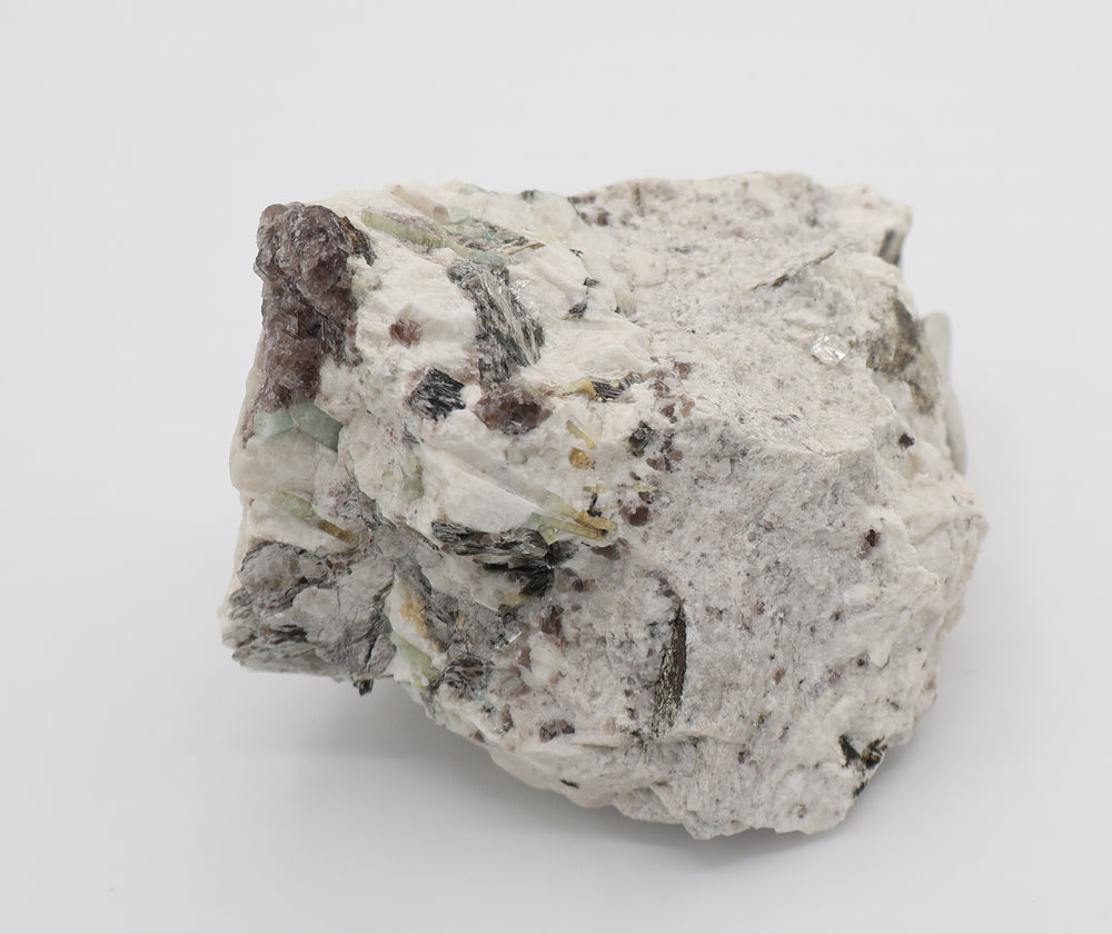 Bi-Colour Beryl & Aquamarine Cluster with Mica and Smoky Quartz on Feldspar