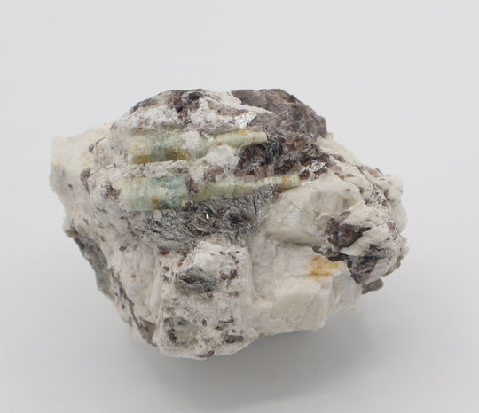 Sceptered Bi-Colour Beryls with Mica on Smoky Quartz and Feldspar