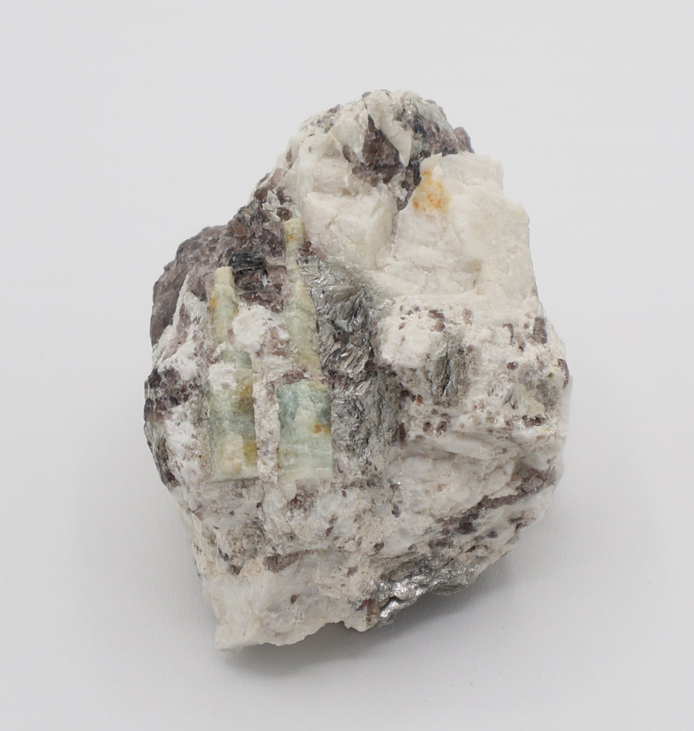 Sceptered Bi-Colour Beryls with Mica on Smoky Quartz and Feldspar