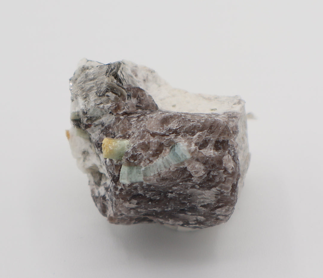 Heliodor Capped Aquamarines with Mica on Smoky Quartz and Feldspar