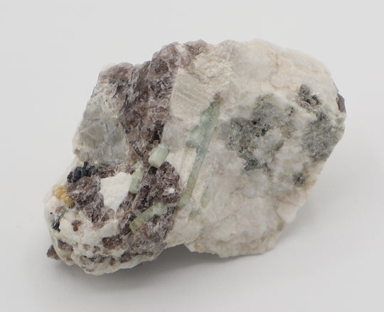Aquamarine Cluster with Heliodor, Mica, Hematite, on Smoky Quartz and Feldspar