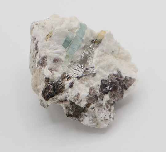 Aquamarine and Heliodor with Mica on Smoky Quartz and Feldspar