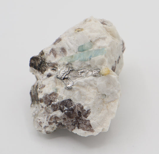 Aquamarine and Heliodor with Mica on Smoky Quartz and Feldspar