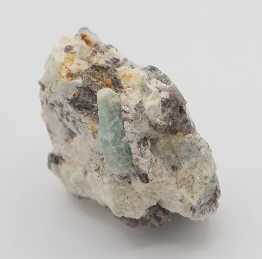 Sceptered Aquamarine with Mica on Smoky Quartz and Feldspar