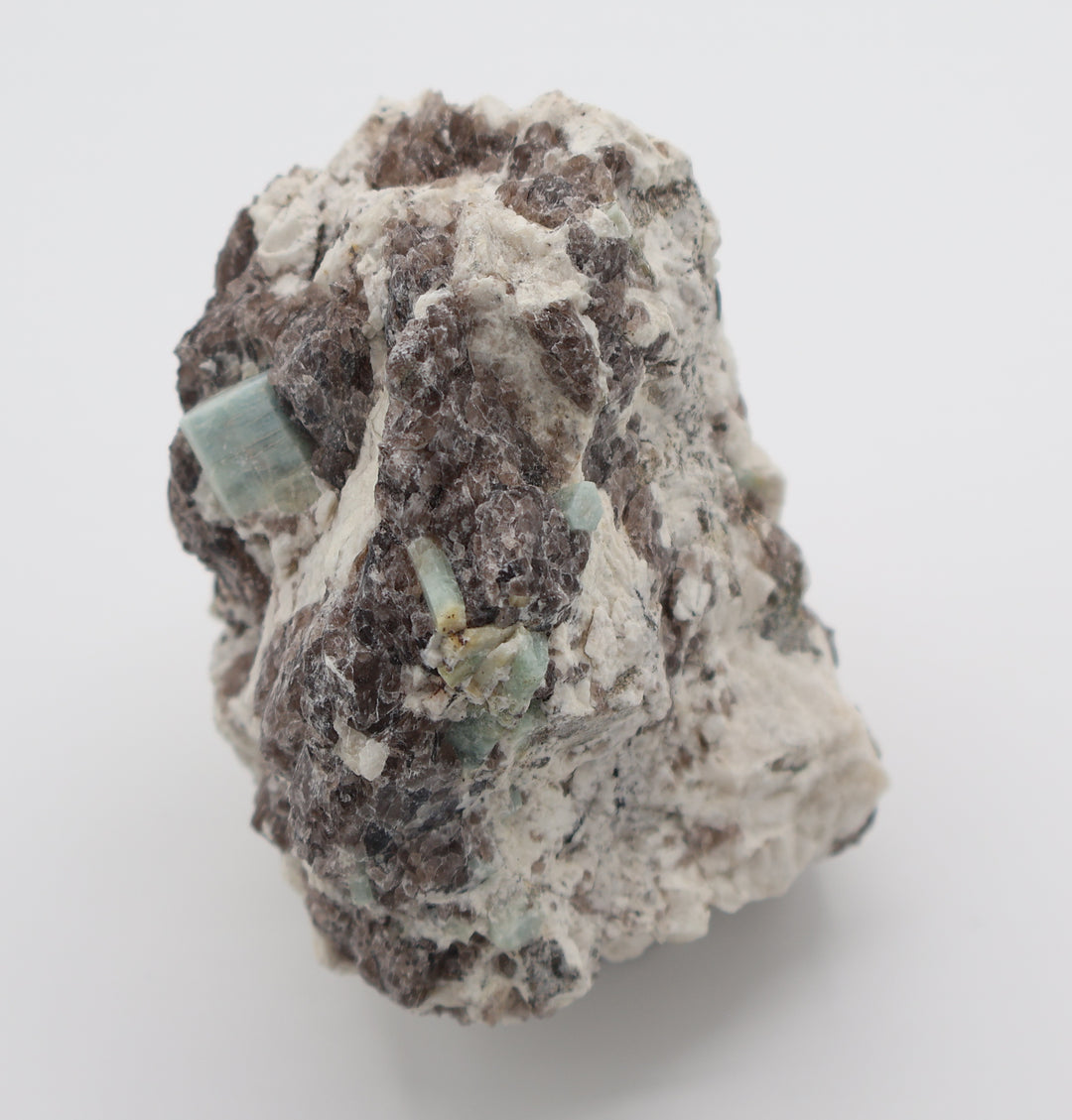 Aquamarine and Bi-Colour Beryl Cluster on Smoky Quartz and Feldspar