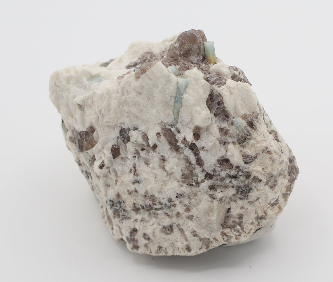 Aquamarine and Bi-Colour Beryl Cluster on Smoky Quartz and Feldspar