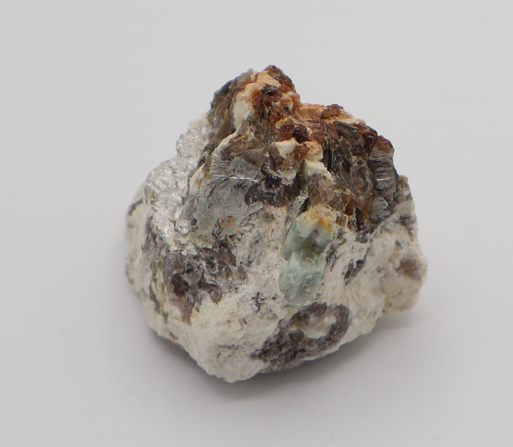 Heliodor Capped Aquamarine with Mica on Smoky Quartz and Feldspar