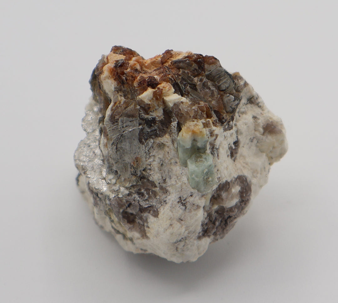 Heliodor Capped Aquamarine with Mica on Smoky Quartz and Feldspar