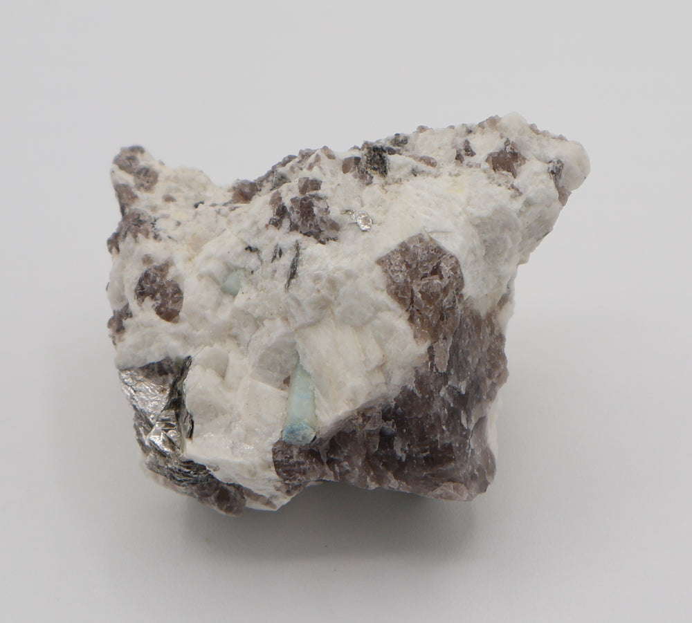 Aquamarine with Mica on Smoky Quartz and Feldspar