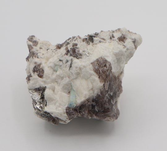 Aquamarine with Mica on Smoky Quartz and Feldspar