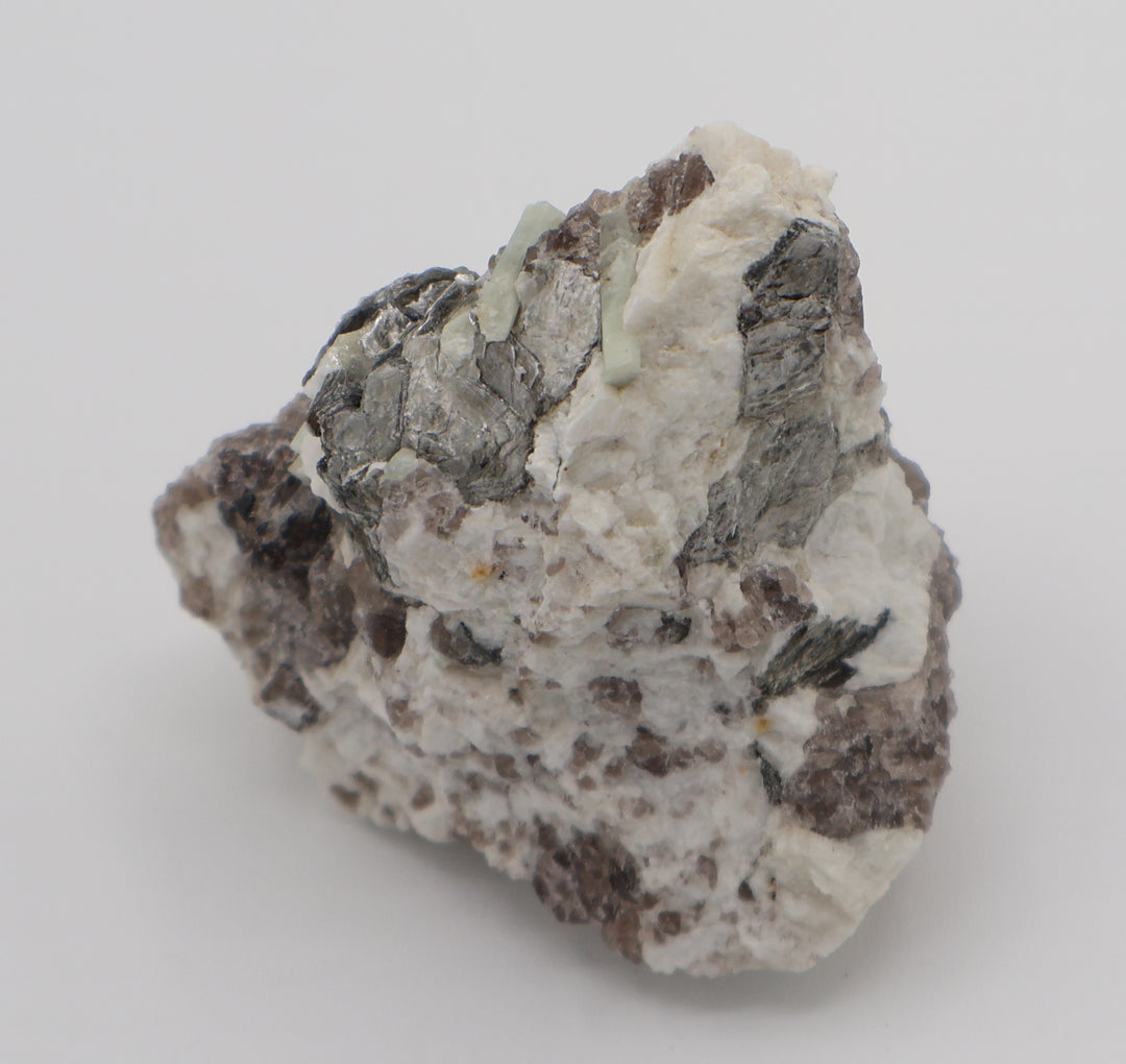 Aquamarine Cluster with Mica on Smoky Quartz and Feldspar