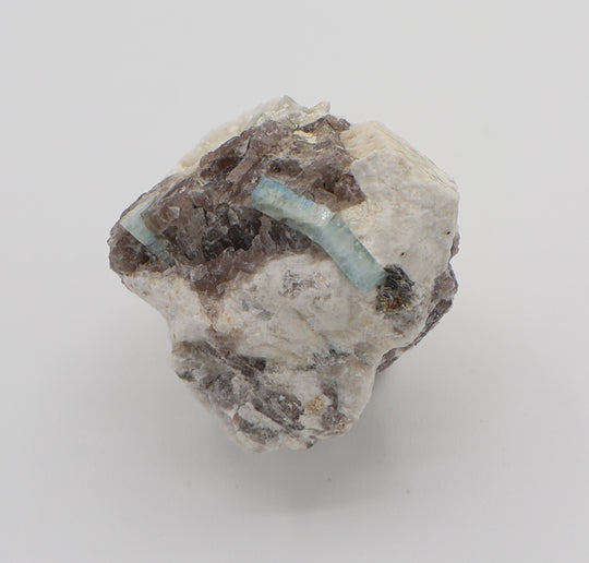 Aquamarine with Mica on Smoky Quartz and Feldspar