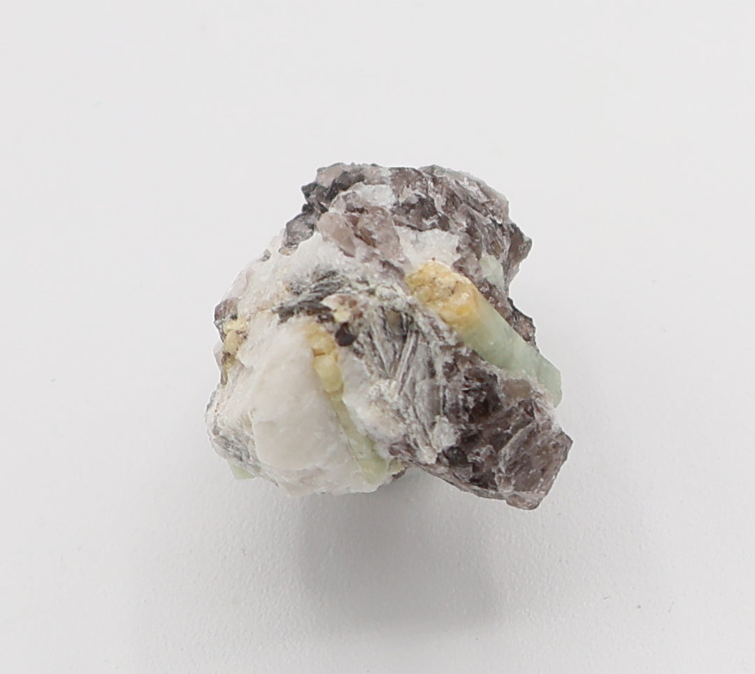 Heliodor Capped Aquamarines with Apatite, Mica, on Smoky Quartz and Feldspar