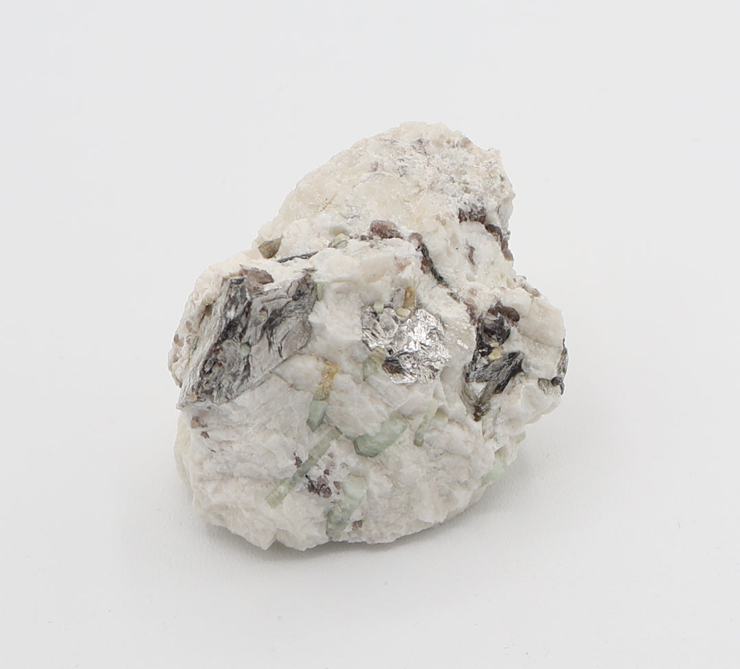 Aquamarine cluster with Mica and Smoky Quartz on Feldspar