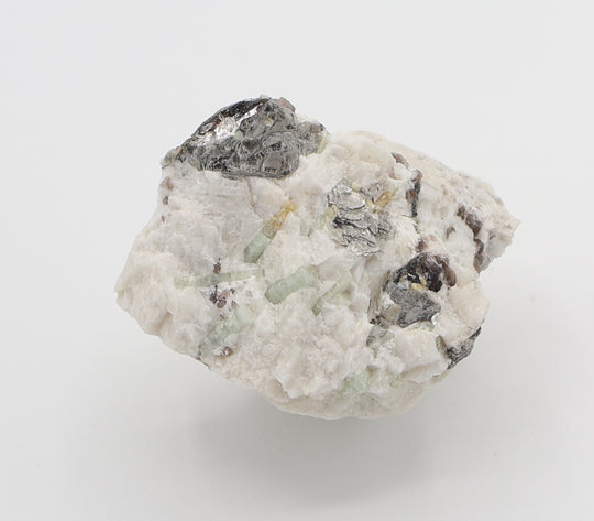 Aquamarine cluster with Mica and Smoky Quartz on Feldspar