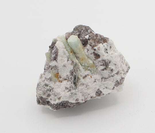 Bi-Colour Beryl Cluster with Mica on Smoky Quartz and Feldspar