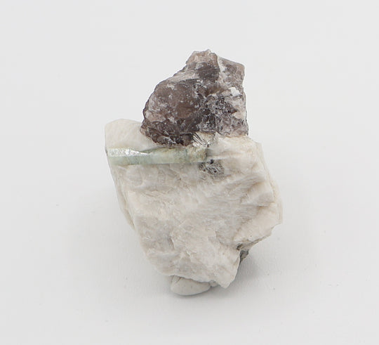 Aquamarine with Mica, Hematite, on Smoky Quartz and Feldspar