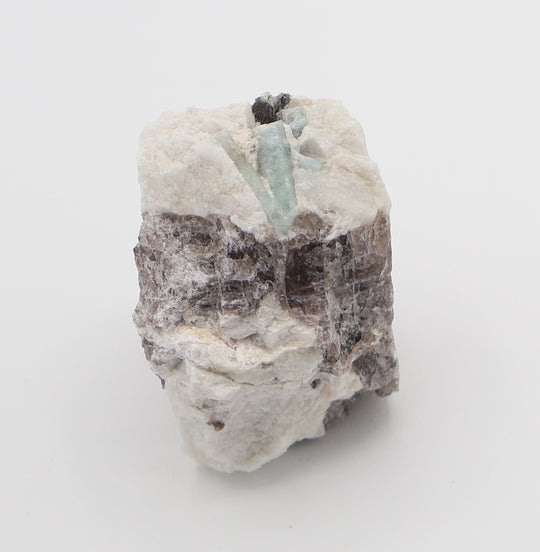 Aquamarine with Mica on Smoky Quartz and Feldspar