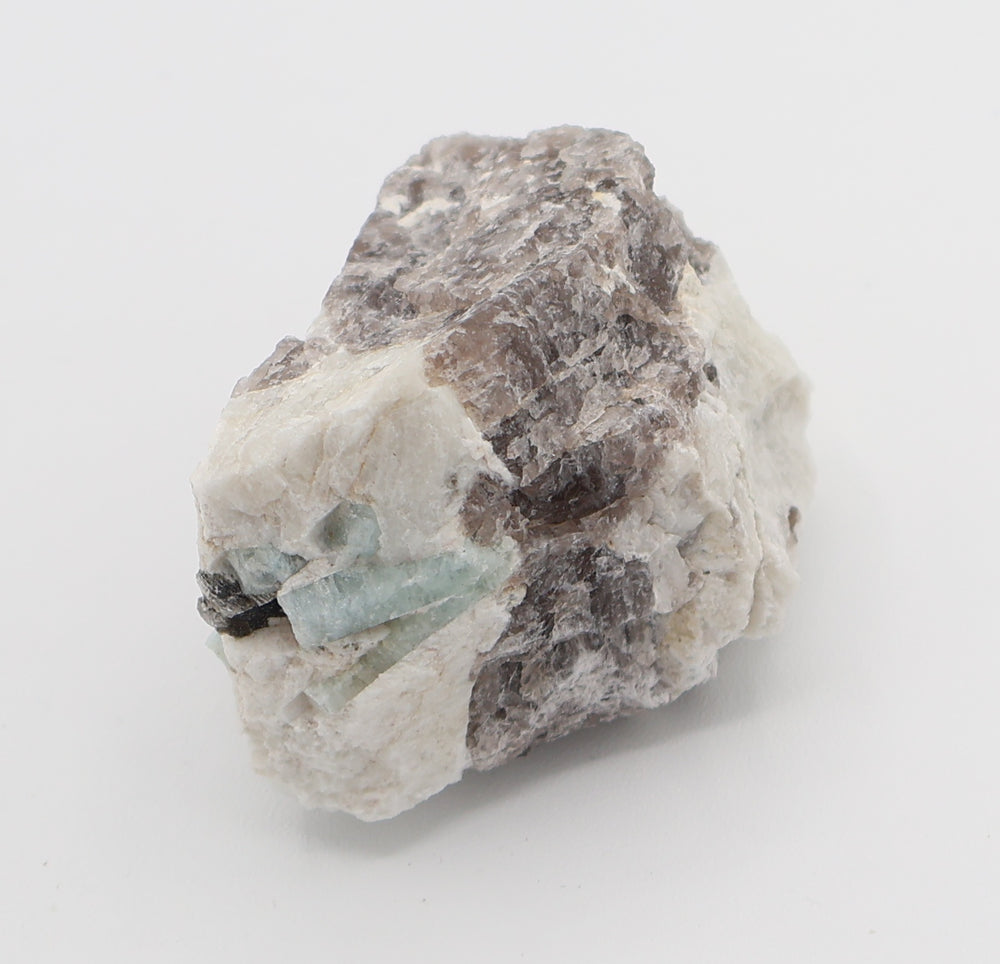 Aquamarine with Mica on Smoky Quartz and Feldspar