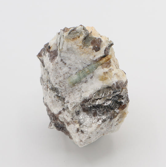 Sceptered Heliodor Capped Aquamarine with Mica on Smoky Quartz and Feldspar