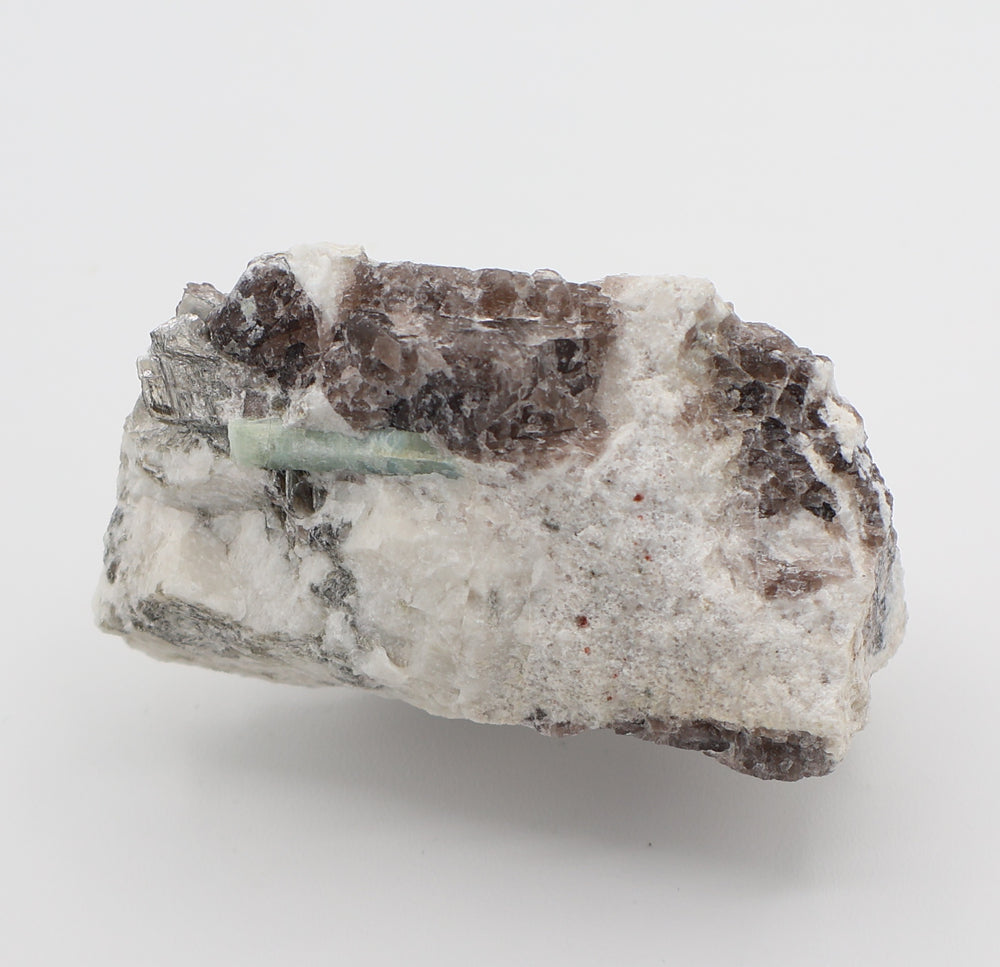 Aquamarine with Mica on Smoky Quartz and Feldspar