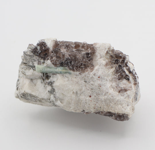 Aquamarine with Mica on Smoky Quartz and Feldspar