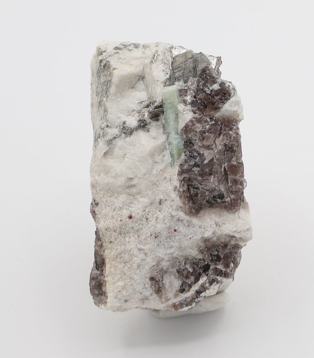 Aquamarine with Mica on Smoky Quartz and Feldspar